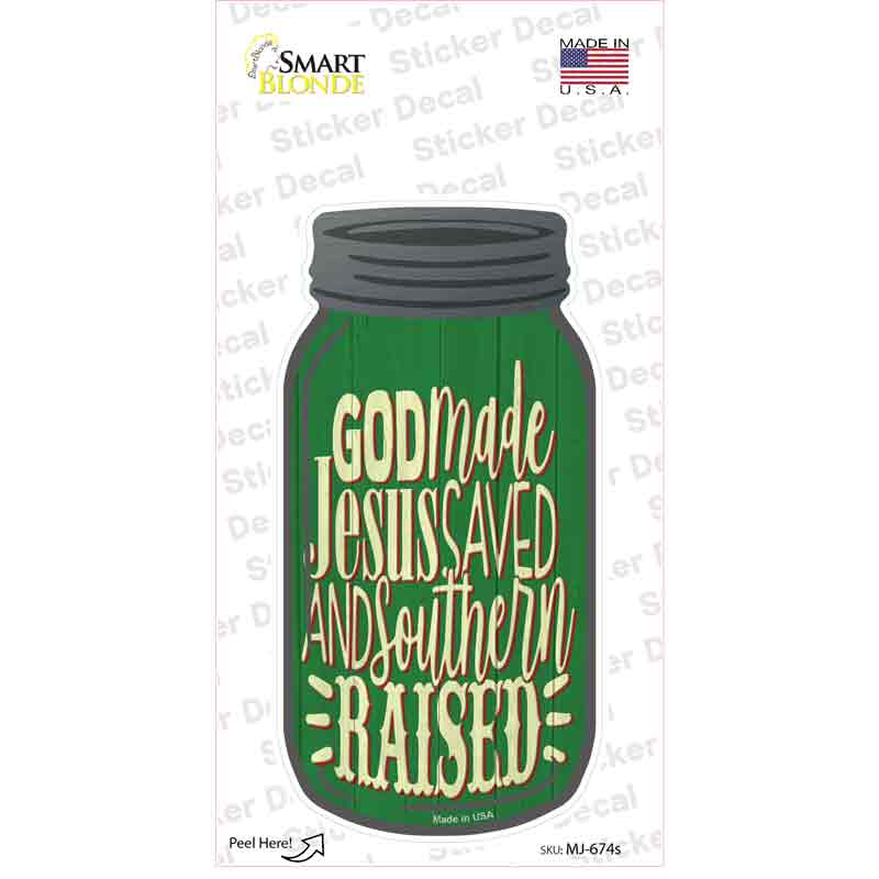 MJ-674s-M God Made Jesus Green Novelty Mason Jar Sticker Decal, Medium