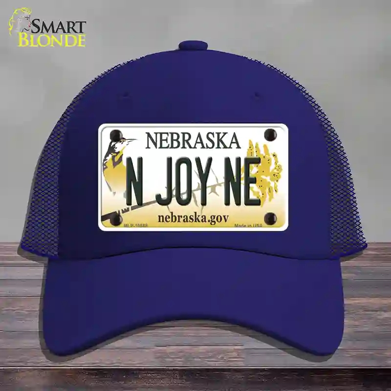 HAT18-MLP-10568 N Joy NE Nebraska Novelty License Plate Hat, Mesh - Royal Blue