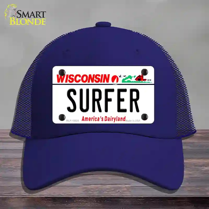 HAT18-MLP-10628 Surfer Wisconsin Novelty License Plate Hat, Mesh - Royal Blue