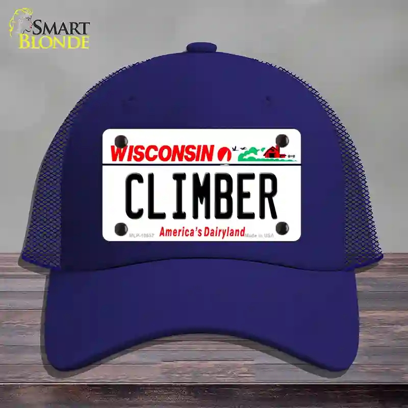 HAT18-MLP-10657 Climber Wisconsin Novelty License Plate Hat, Mesh - Royal Blue