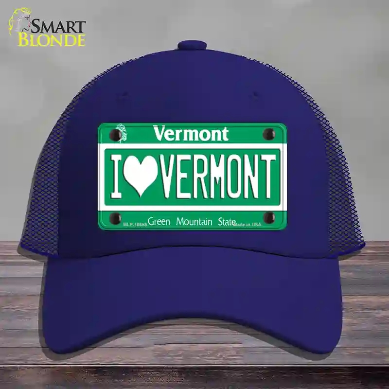 HAT18-MLP-10659 I Love Vermont Novelty License Plate Hat, Mesh - Royal Blue