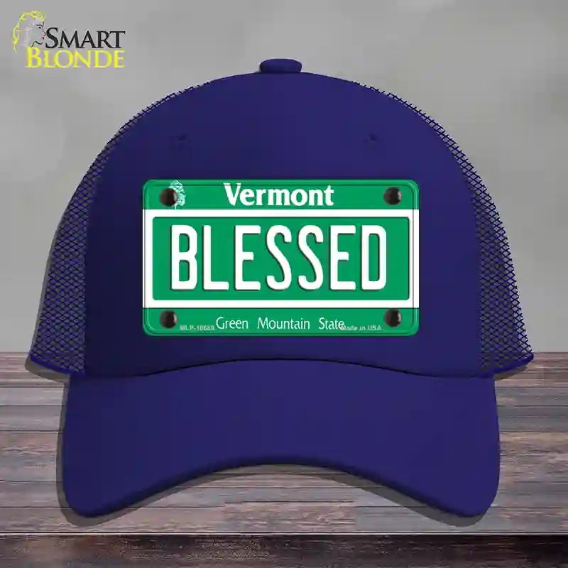 HAT18-MLP-10689 Blessed Vermont Novelty License Plate Hat, Mesh - Royal Blue