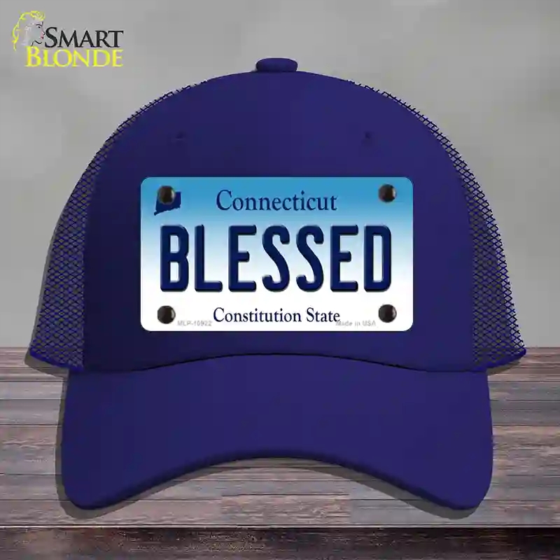 HAT18-MLP-10922 Blessed Connecticut Novelty License Plate Hat, Mesh - Royal Blue