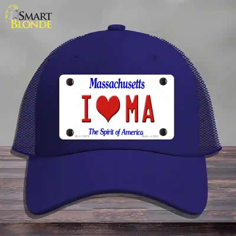 HAT18-MLP-10979 I Love Massachusetts Novelty License Plate Hat, Mesh - Royal Blue
