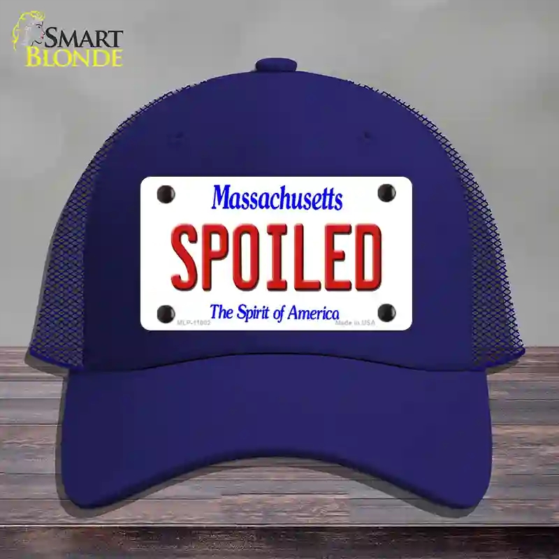 HAT18-MLP-11002 Spoiled Massachusetts Novelty License Plate Hat, Mesh - Royal Blue