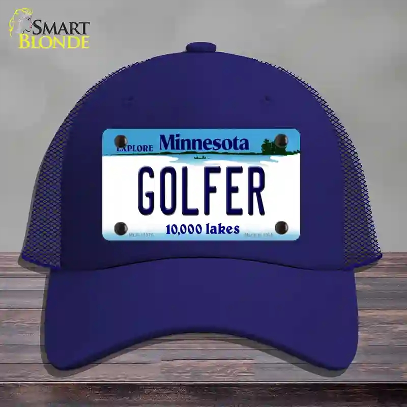 HAT18-MLP-11075 Golfer Minnesota State Novelty License Plate Hat, Mesh - Royal Blue