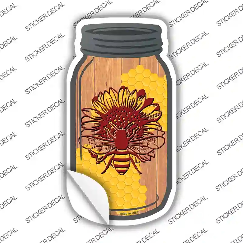 MJ-900s-S Bee in Sunflower Novelty Mason Jar Sticker Decal, Small