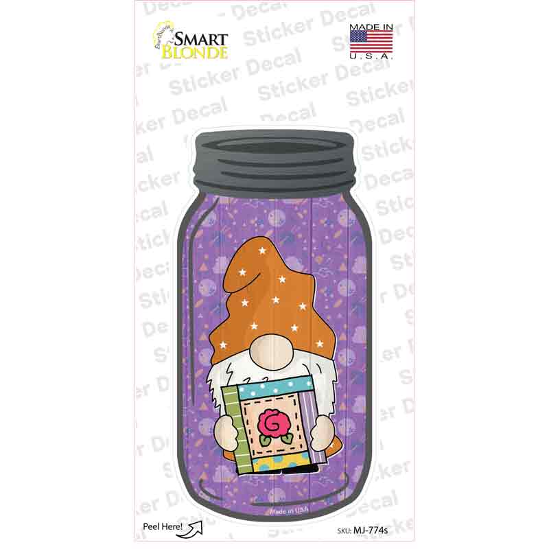 MJ-774s-M Gnome Scrapbooking Novelty Mason Jar Sticker Decal, Medium