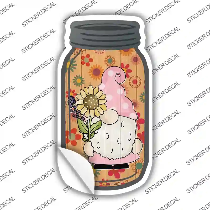 MJ-783s-S Gnome with Sunflower Novelty Mason Jar Sticker Decal, Small