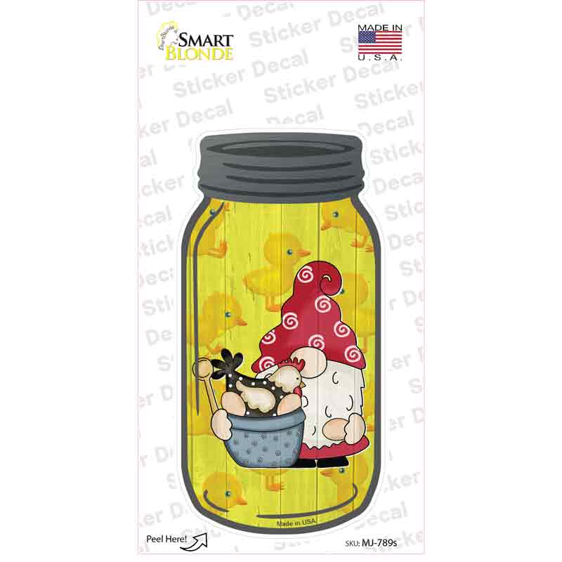 MJ-789s-M Gnome with Chicken Yellow Novelty Mason Jar Sticker Decal, Medium