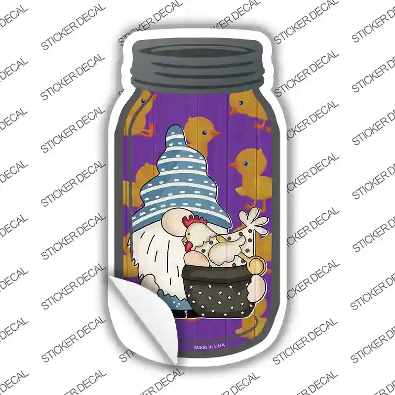 MJ-794s-S Gnome with Chicken Purple Novelty Mason Jar Sticker Decal, Small