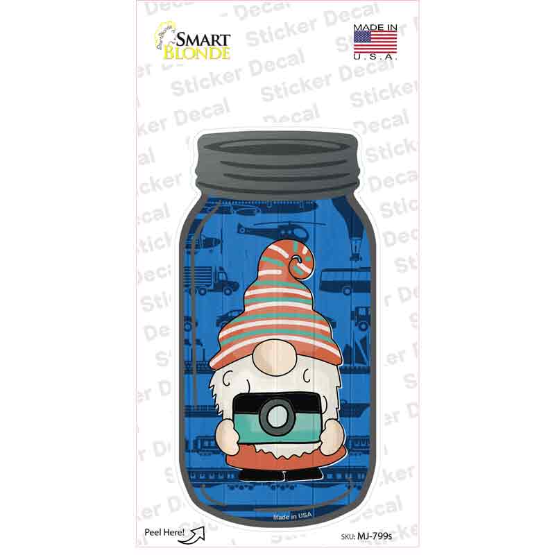MJ-799s-M Gnome with Camera Novelty Mason Jar Sticker Decal, Medium