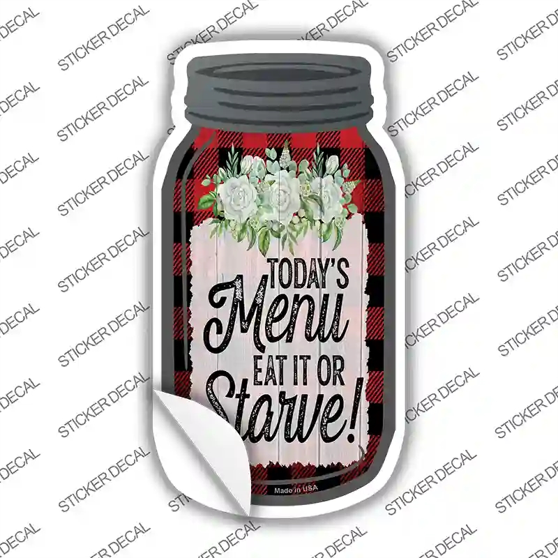 MJ-802s-S Eat It or Starve Red Plaid Novelty Mason Jar Sticker Decal, Small