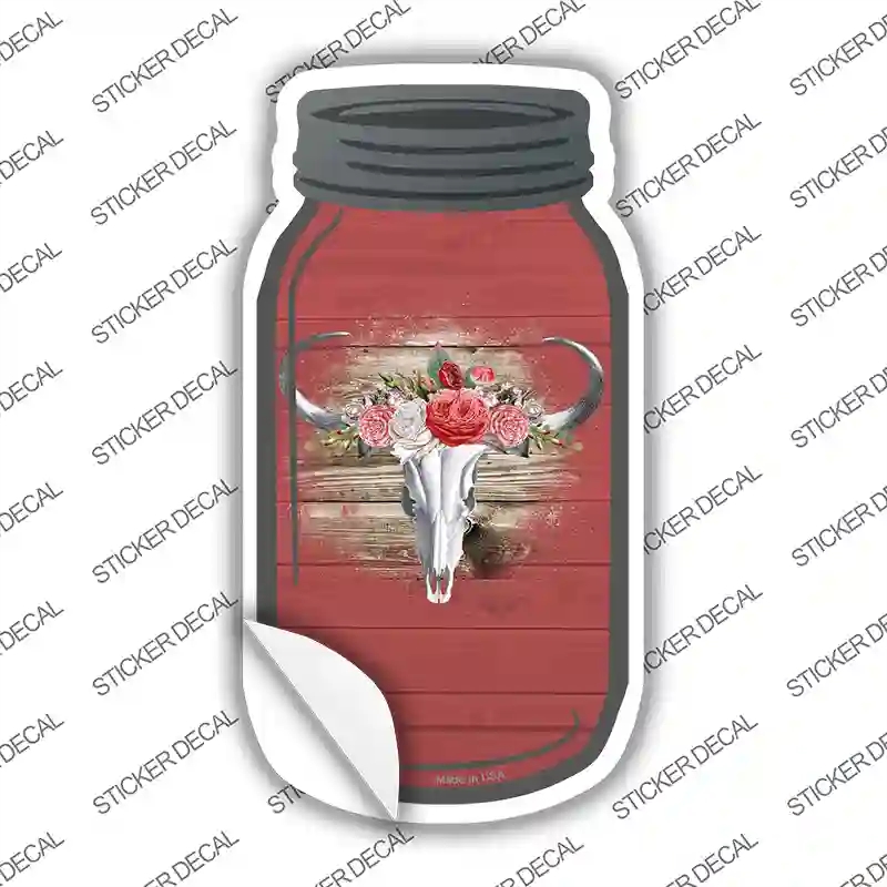 MJ-812s-S Cow Skull Red Novelty Mason Jar Sticker Decal, Small