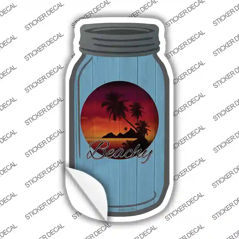 MJ-815s-S Beachy Sunset Blue Novelty Mason Jar Sticker Decal, Small