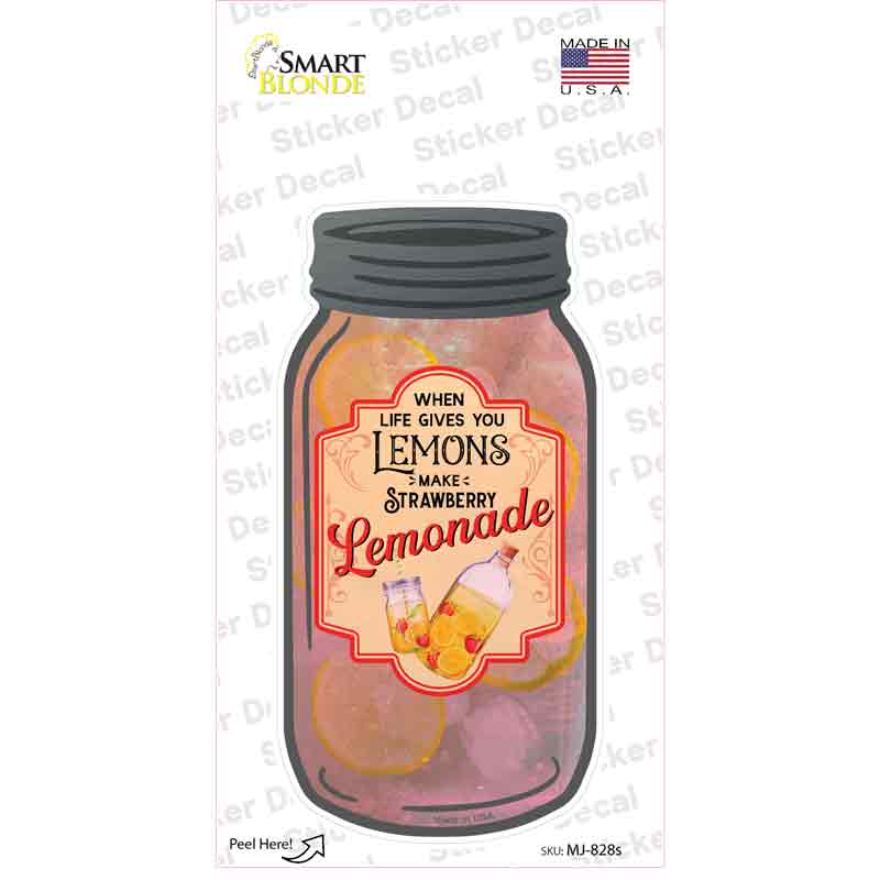 MJ-828s-M Lemons Make Strawberry Lemonade Novelty Mason Jar Sticker Decal, Medium