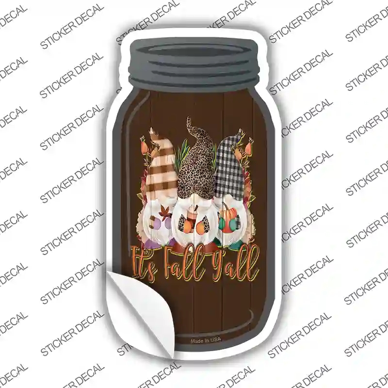MJ-889s-L Its Fall Yall Brown Novelty Mason Jar Sticker Decal, Large