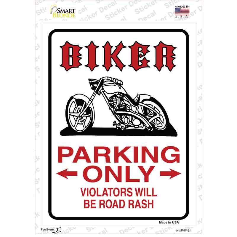 P-842s-M Biker Parking Only Novelty Rectangle Sticker Decal, Medium