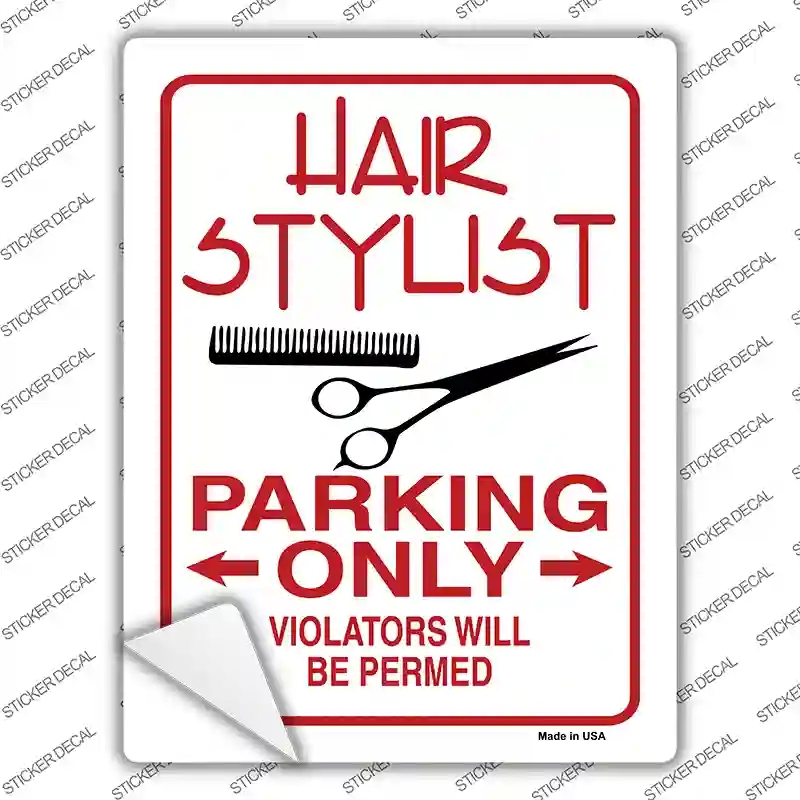 P-875s-S Hair Stylist Parking Permed Novelty Rectangular Sticker Decal, Small