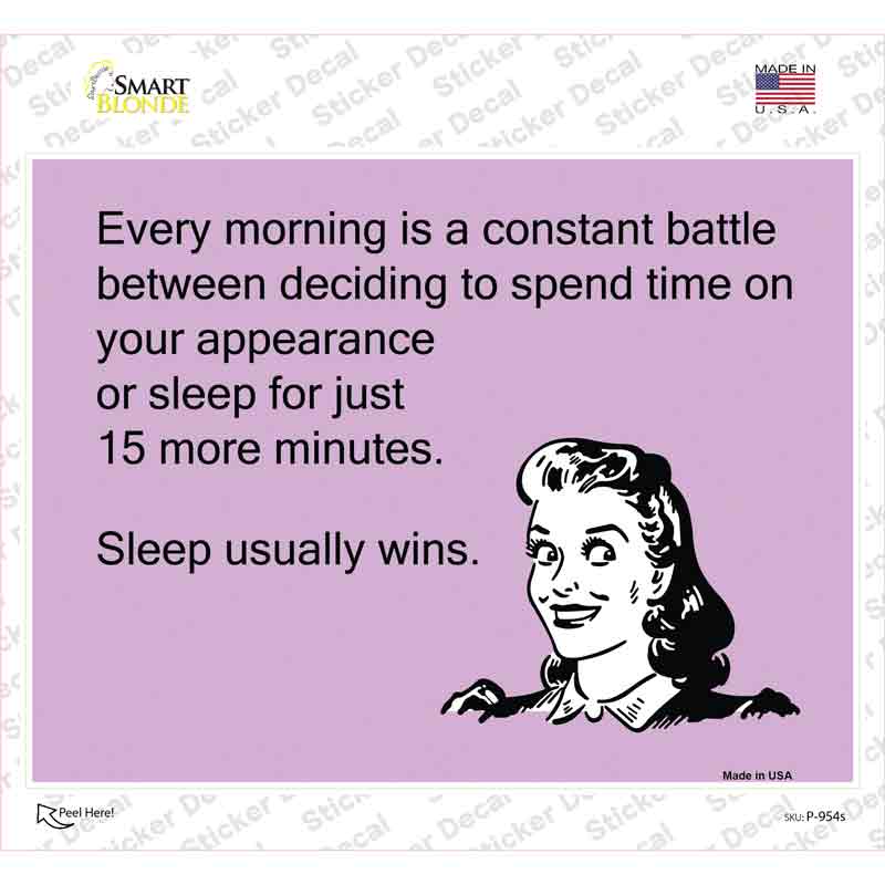 P-954s-M Sleep Usually Wins Novelty Rectangle Sticker Decal, Medium