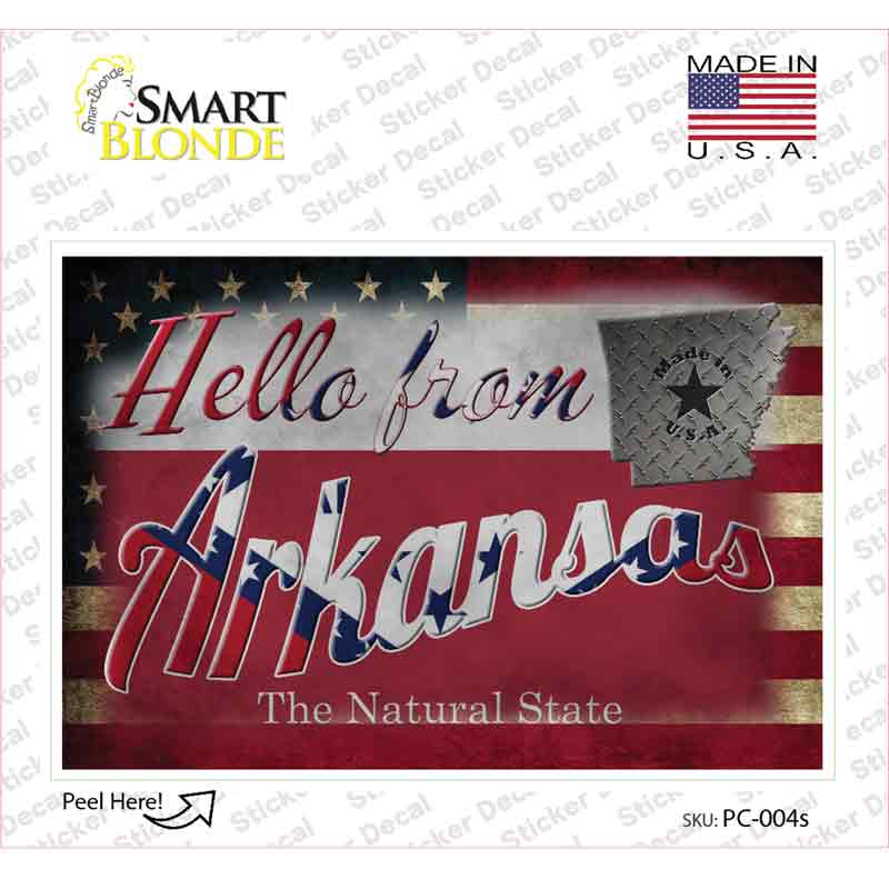 PC-004s-M Hello From Arkansas Novelty Postcard Sticker Decals, Medium