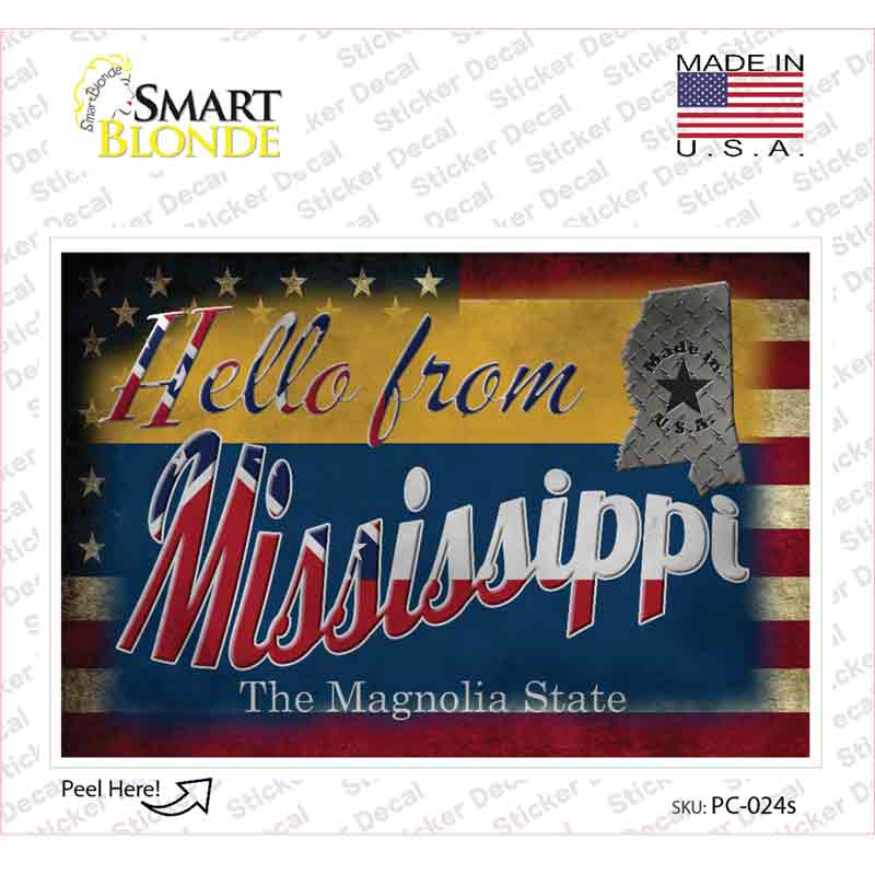 PC-024s-M Hello From Mississippi Novelty Postcard Sticker Decals, Medium