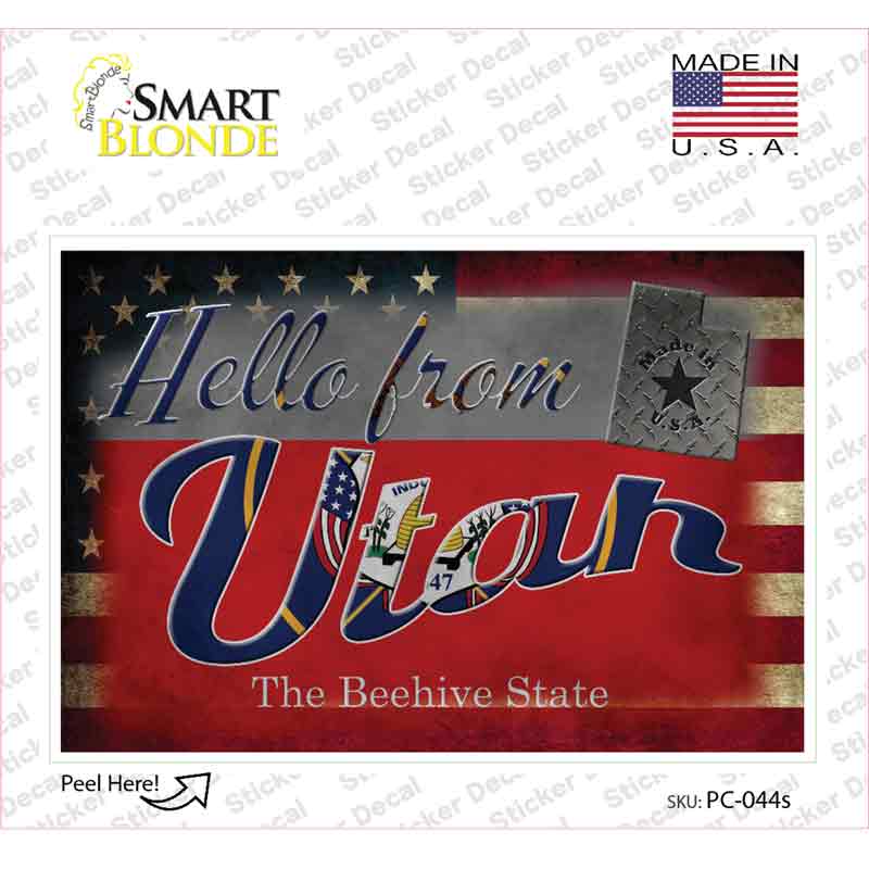 PC-044s-M Hello From Utah Novelty Postcard Sticker Decals, Medium