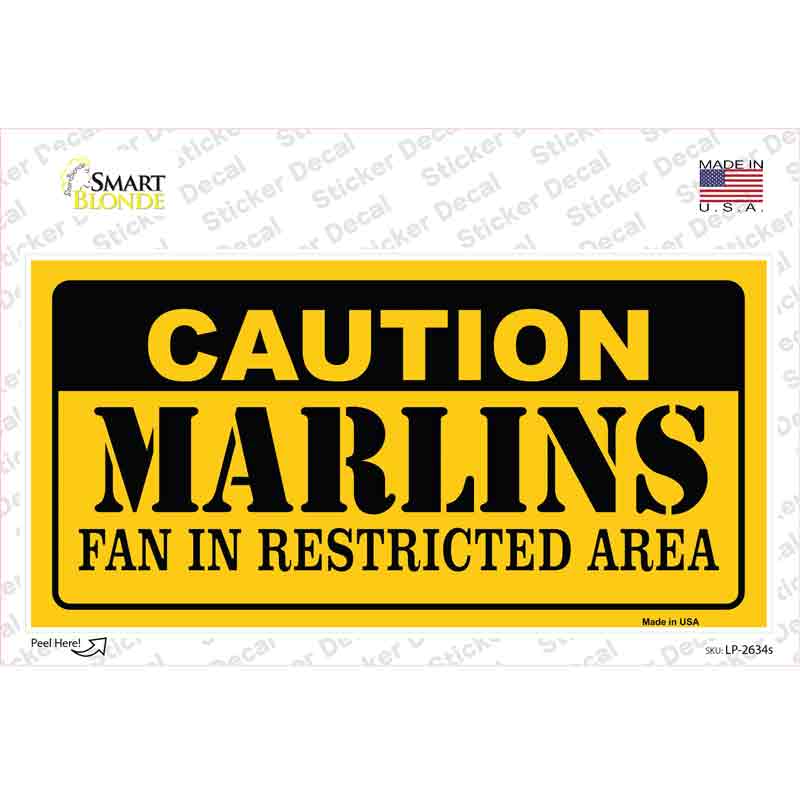 LP-2634s-M Caution Marlins Fan Novelty Sticker Decal, Medium