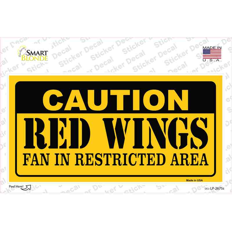 LP-2675s-M Caution Red Wings Novelty Sticker Decal, Medium