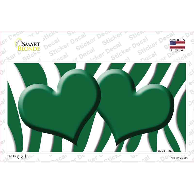 LP-2931s-M Green White Zebra Centered Hearts Novelty Sticker Decal, Medium
