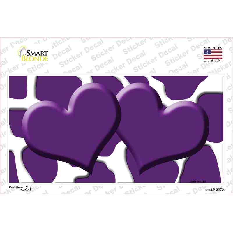 LP-2970s-M Purple White Giraffe Centered Hearts Novelty Sticker Decal, Medium