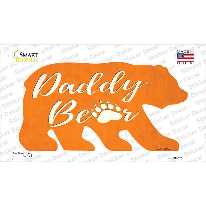 BR-025s-M Daddy Paw Orange Novelty Bear Sticker Decal, Medium