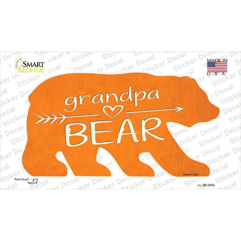 BR-044s-M Grandpa Arrow Orange Novelty Bear Sticker Decal, Medium