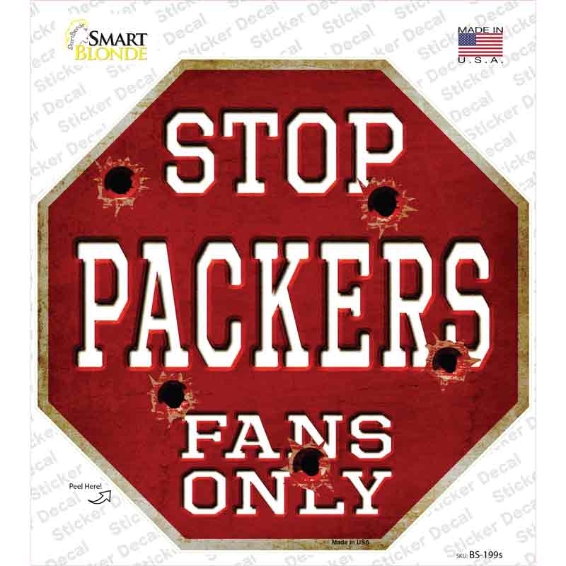 BS-199s-M Packers Fans Only Novelty Octagon Sticker Decal, Medium