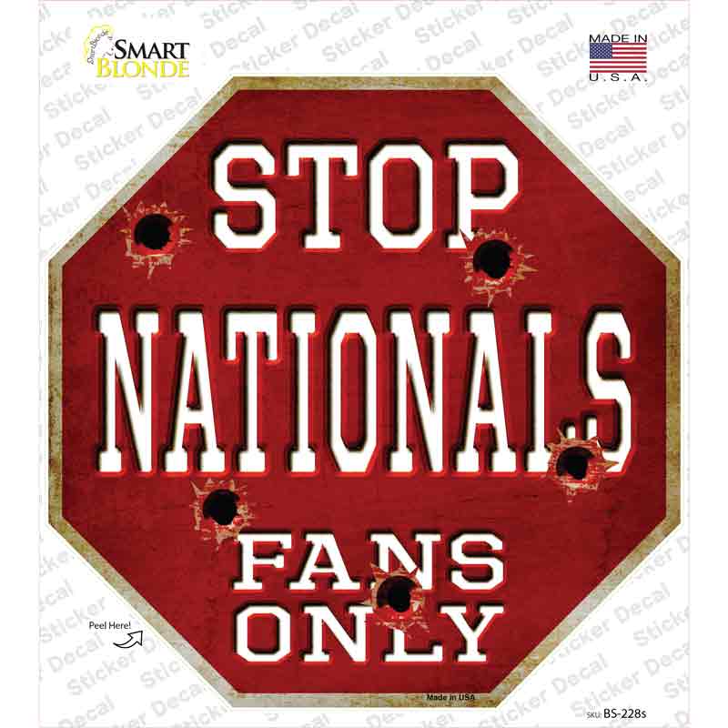 BS-228s-M Nationals Fans Only Novelty Octagon Sticker Decal, Medium