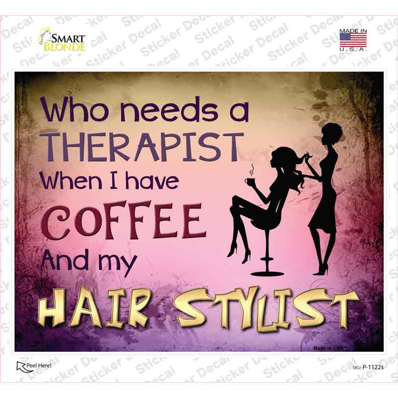 P-1122s-M Coffee & Hair Stylist Novelty Rectangle Sticker Decal, Medium