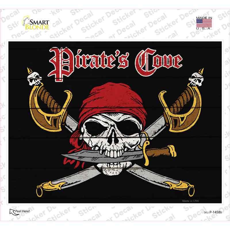 P-1458s-M Pirates Cove Skull Novelty Rectangle Sticker Decal, Medium