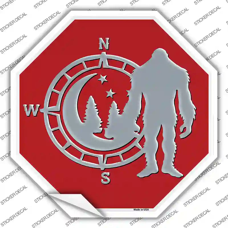 BS-480s-S Bigfoot Compass East Red Novelty Octagon Sticker Decal, Small