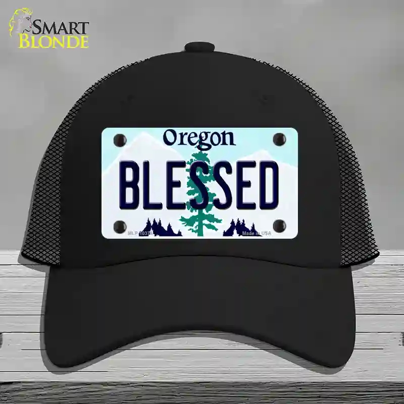 HAT01-MLP-10376 Blessed Oregon Novelty License Plate Hat, Mesh - Black