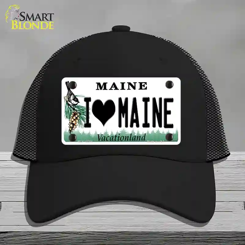 HAT01-MLP-10384 I Love Maine Novelty License Plate Hat, Mesh - Black