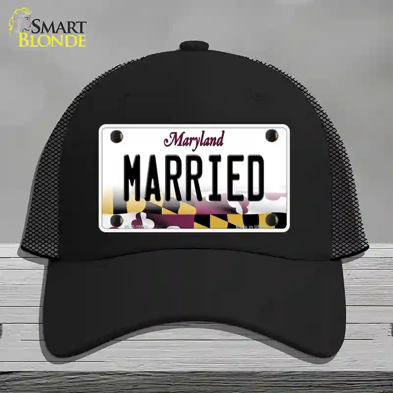 HAT01-MLP-10508 Married Maryland Novelty License Plate Hat, Mesh - Black