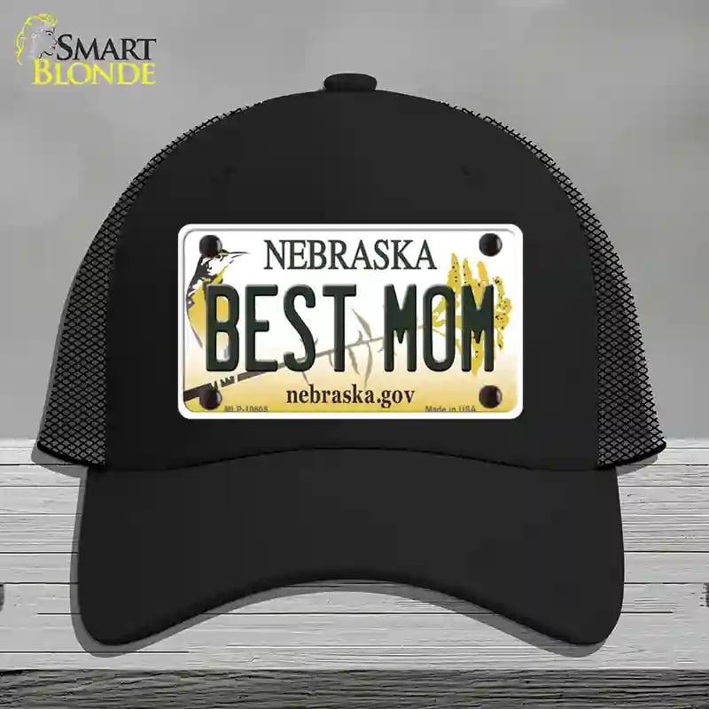 HAT01-MLP-10605 Best Mom Nebraska Novelty License Plate Hat, Mesh - Black