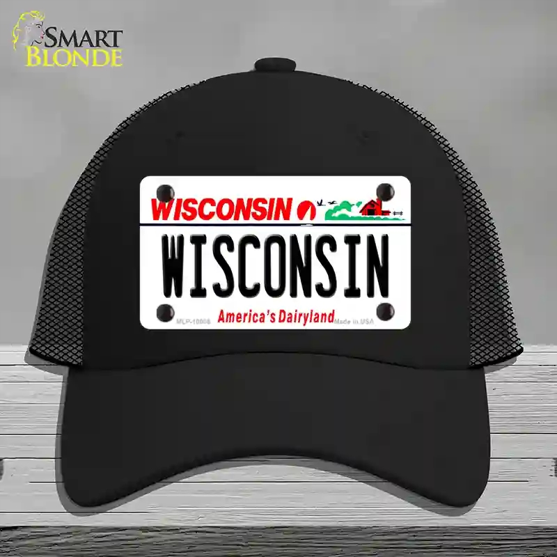 HAT01-MLP-10608 Wisconsin Dairyland Novelty License Plate Hat, Mesh - Black
