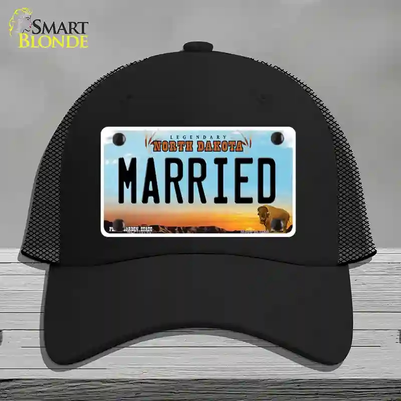 HAT01-MLP-10740 Married North Dakota Novelty License Plate Hat, Mesh - Black