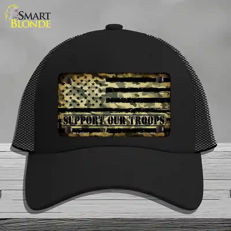 HAT01-MLP-10743 Camo American Flag Support Troops Novelty License Plate Hat, Mesh - Black