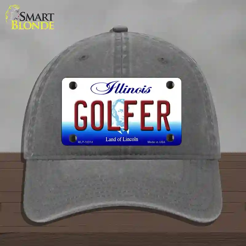HAT08-MLP-10314 Golfer Illinois Novelty License Plate Hat, Unconstructed Cotton - Charcoal