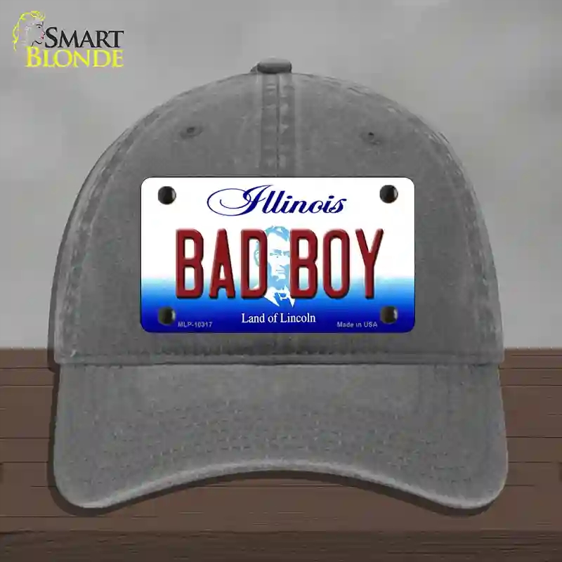 HAT08-MLP-10317 Bad Boy Illinois Novelty License Plate Hat, Unconstructed Cotton - Charcoal