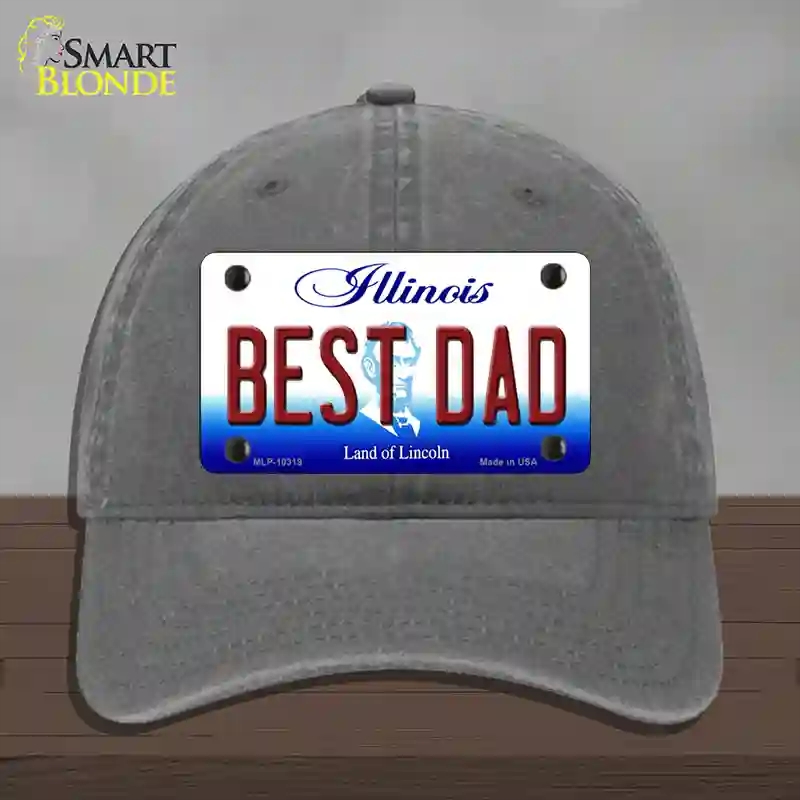 HAT08-MLP-10319 Best Dad Illinois Novelty License Plate Hat, Unconstructed Cotton - Charcoal