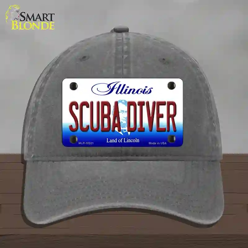 HAT08-MLP-10321 Scuba Diver Illinois Novelty License Plate Hat, Unconstructed Cotton - Charcoal