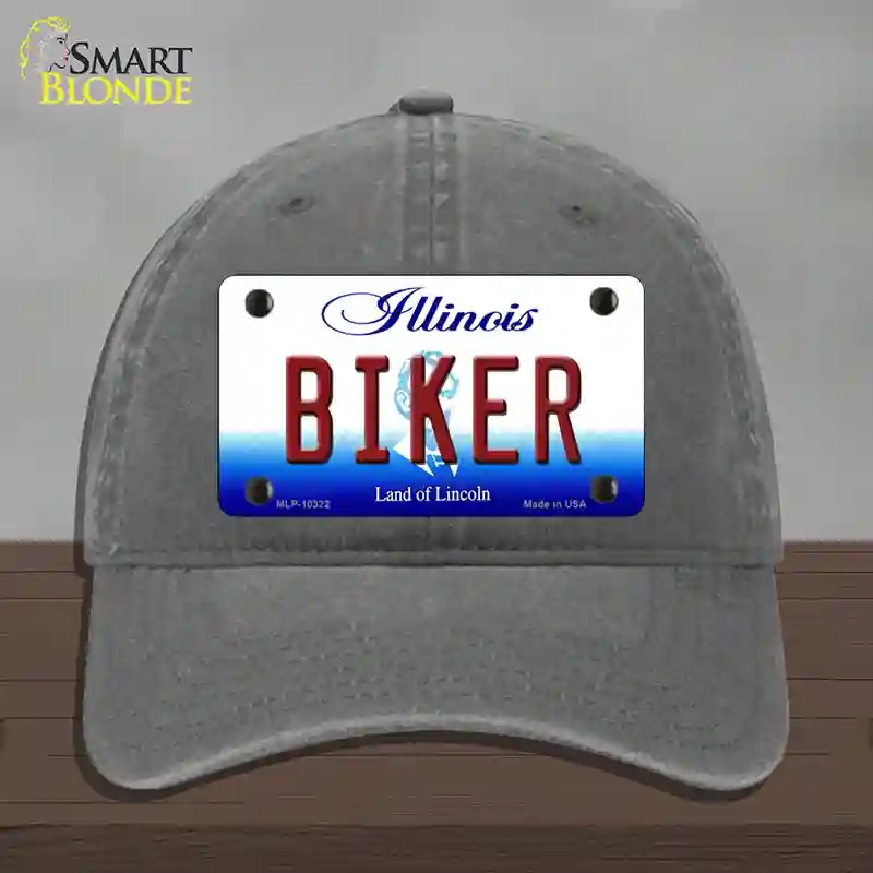 HAT08-MLP-10322 Biker Illinois Novelty License Plate Hat, Unconstructed Cotton - Charcoal